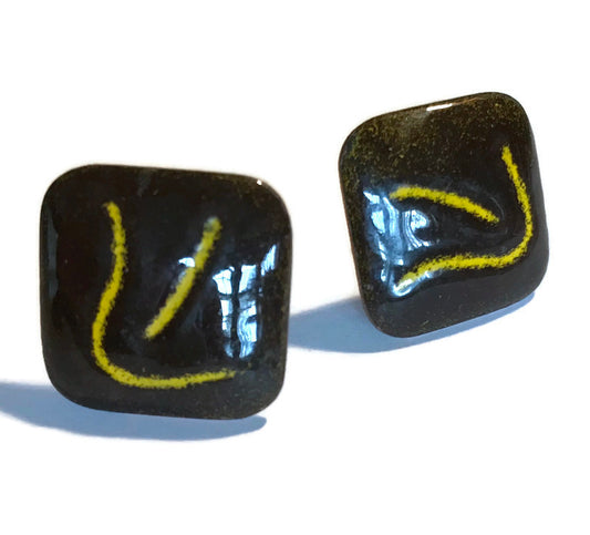 Abstract Arrows Enameled Black and Yellow Copper Cufflinks circa 1960s