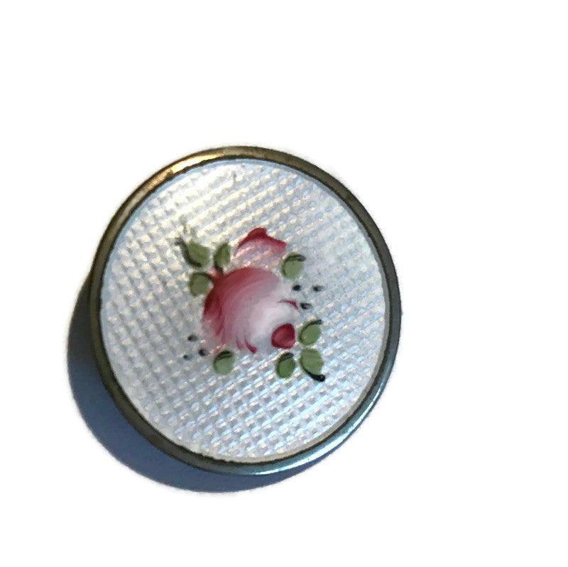 Diminuitive Rose Painted Disc Brooch circa 1940s