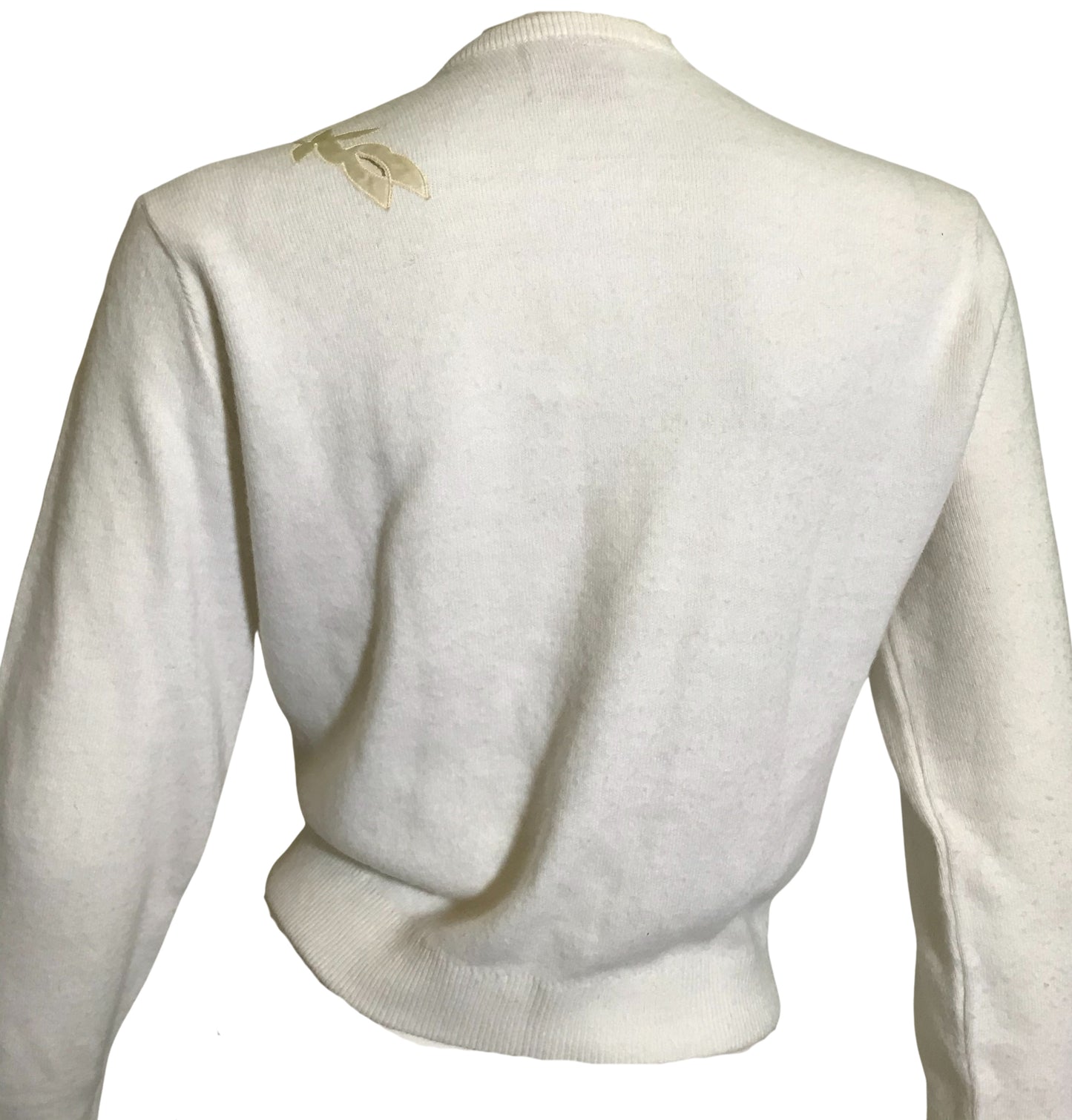 Satin Cutwork Floral Accented Ivory Cardigan Sweater circa 1950s