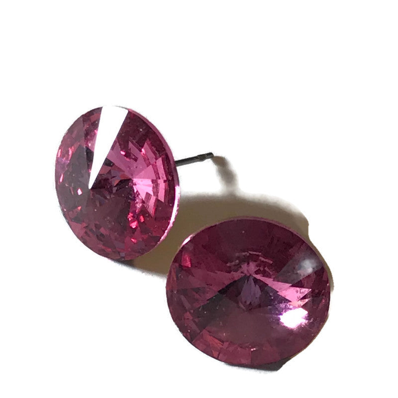 Brilliant Pink Rivoli Cut Pierced Earrings circa 1960s