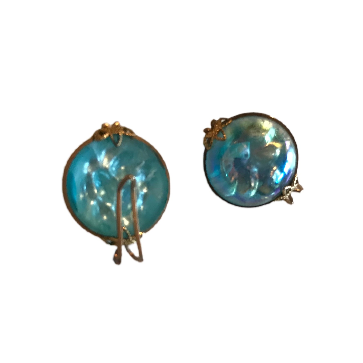 Azure Blue Bubble Glass Clip Earrings circa 1960s