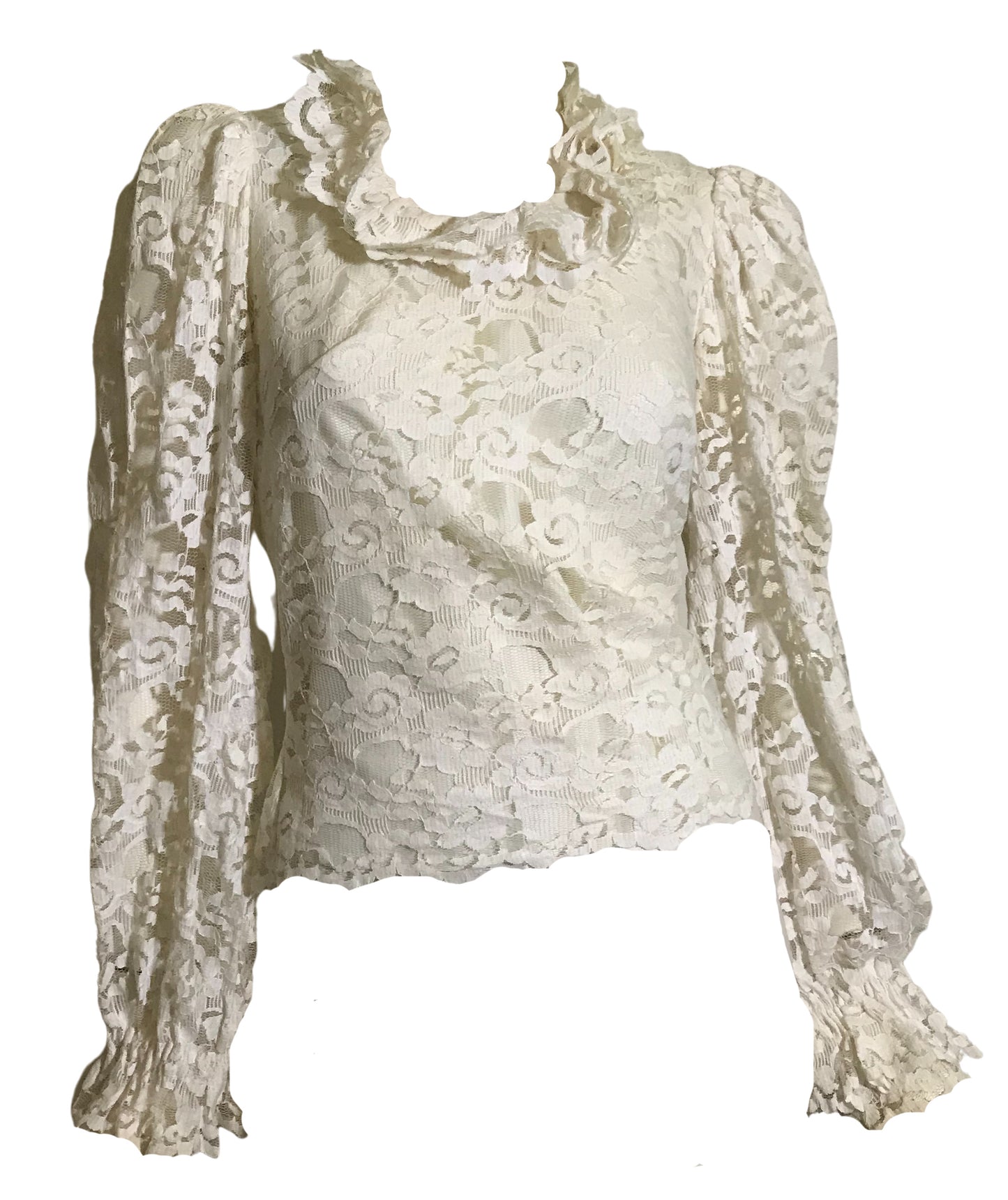 Frilly White Lace Long Sleeved Blouse circa 1960s