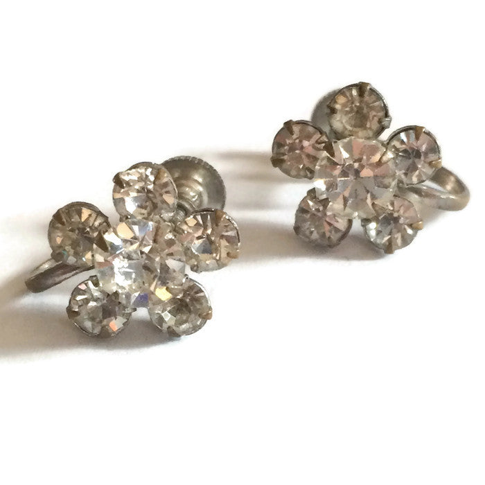 Tiny Sparkling Rhinestone Cluster Earrings circa 1940s