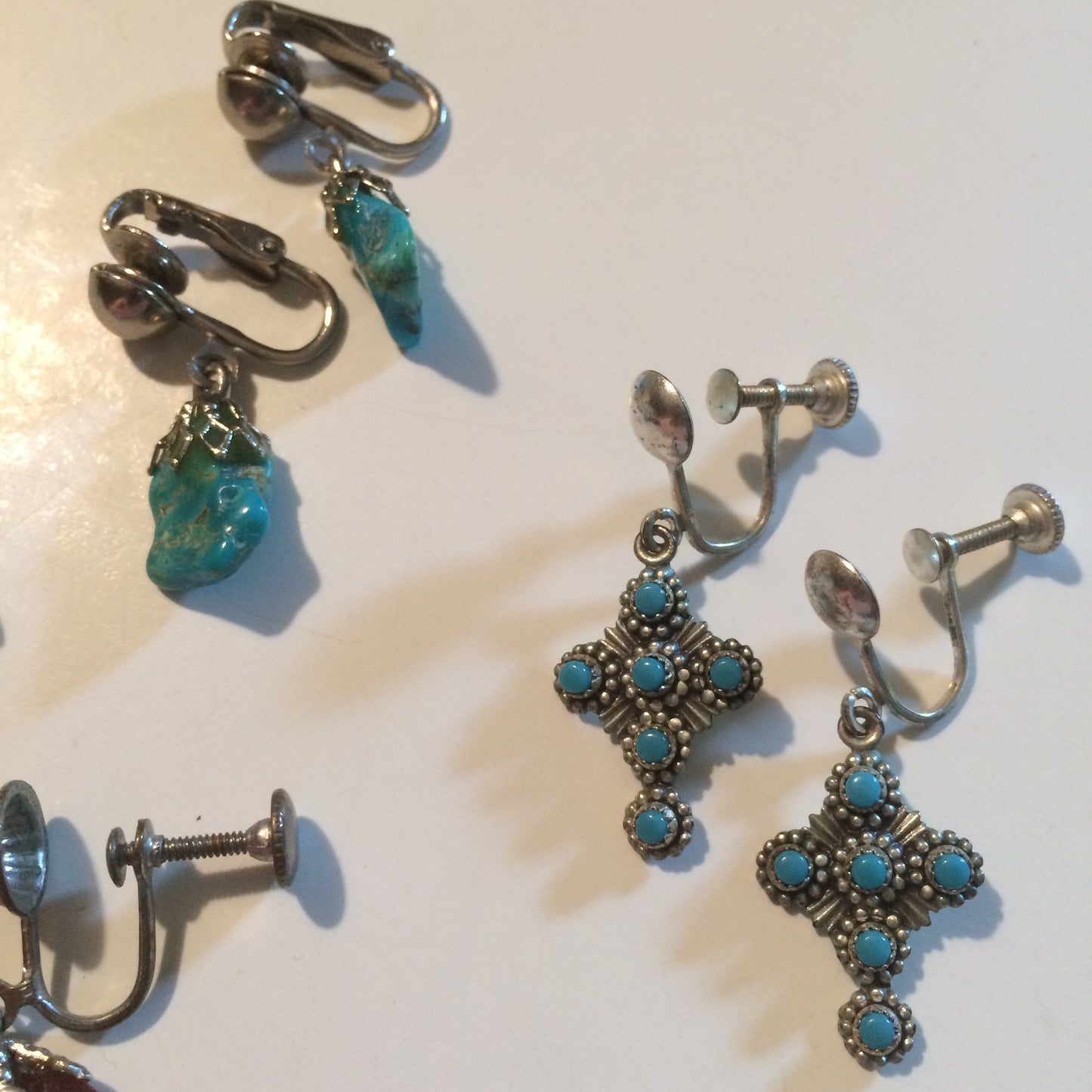 Three Pairs Screwback Clip Earrings Turquoise and Stones circa 1940s