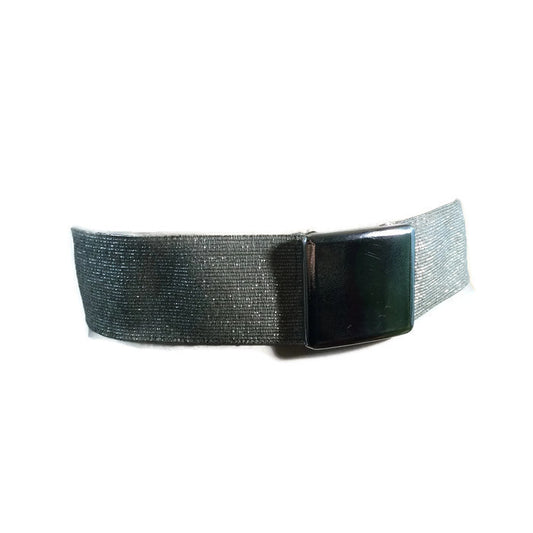 Metallic Silver Elastic Stretch Belt w/ Leather Clasp circa 1960s