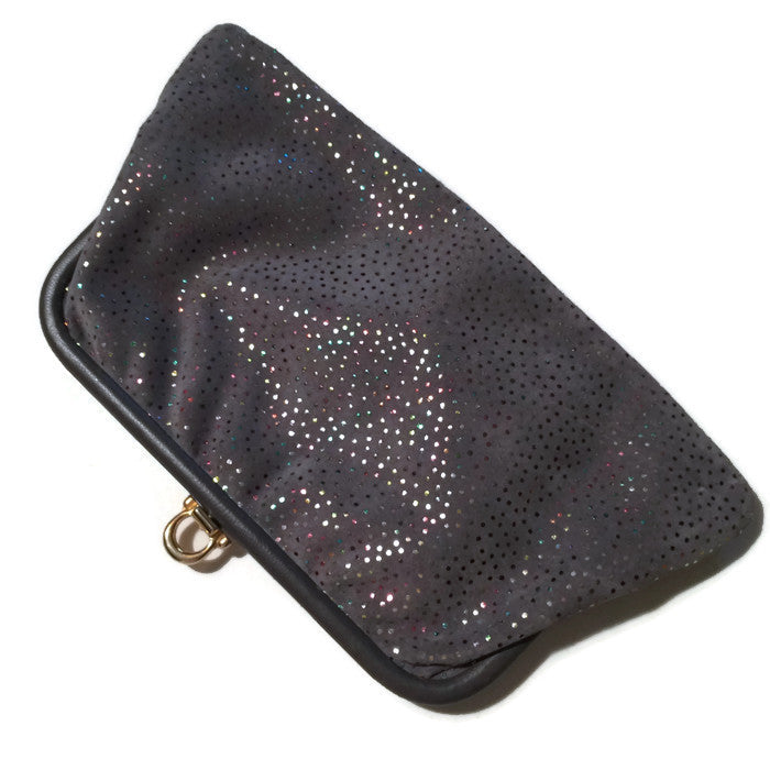 Rainbow Shimmer Grey Suede Clutch Style Handbag circa 1970s