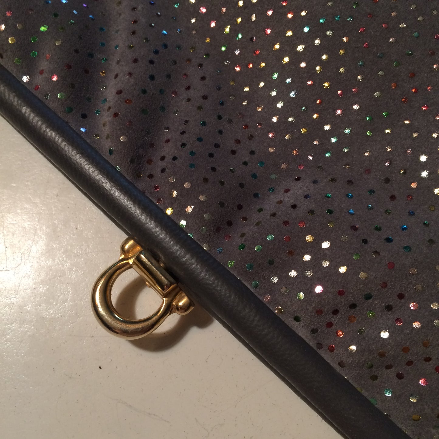 Rainbow Shimmer Grey Suede Clutch Style Handbag circa 1970s