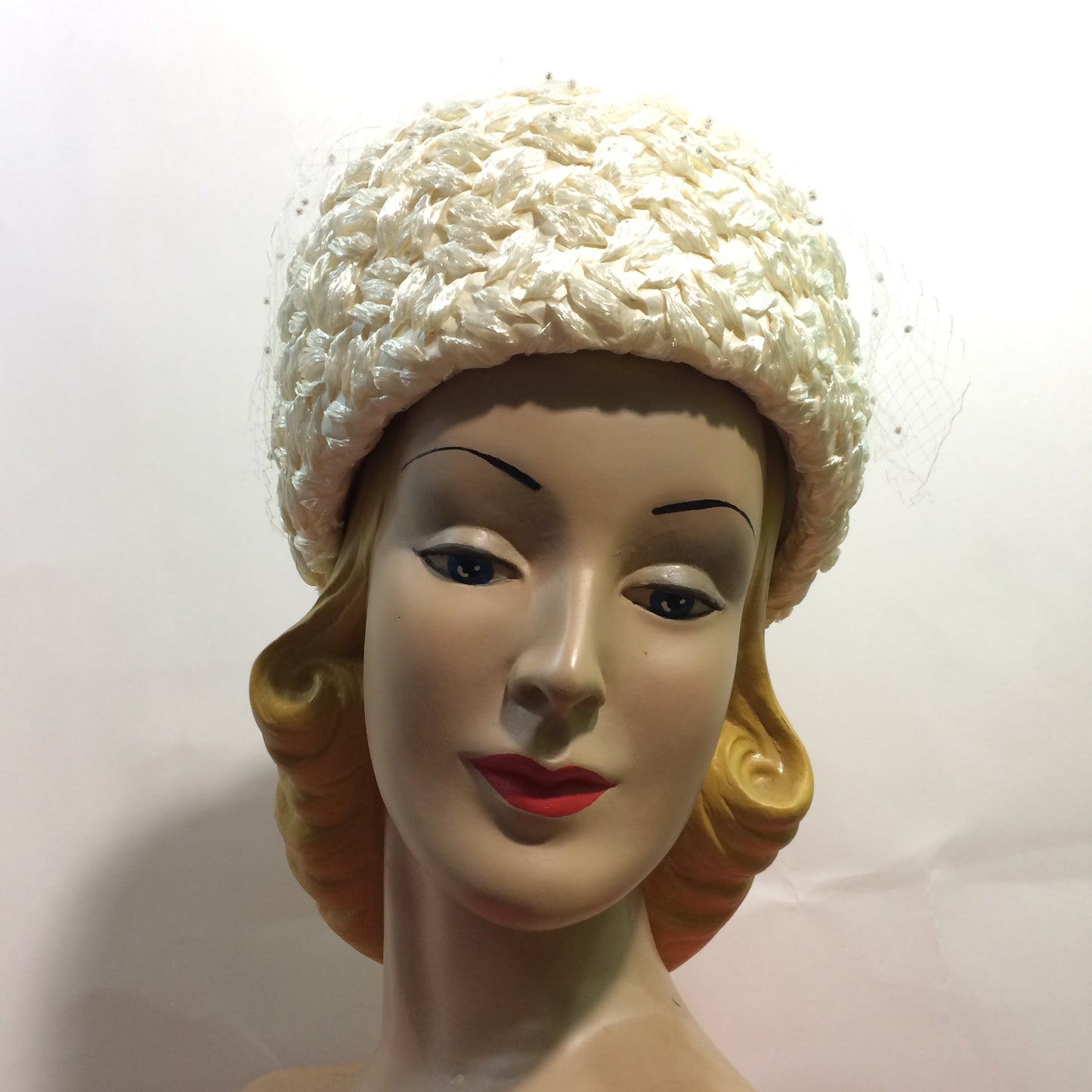 Wide Braided Ivory Cello Oversized Pill Box Hat circa 1960s