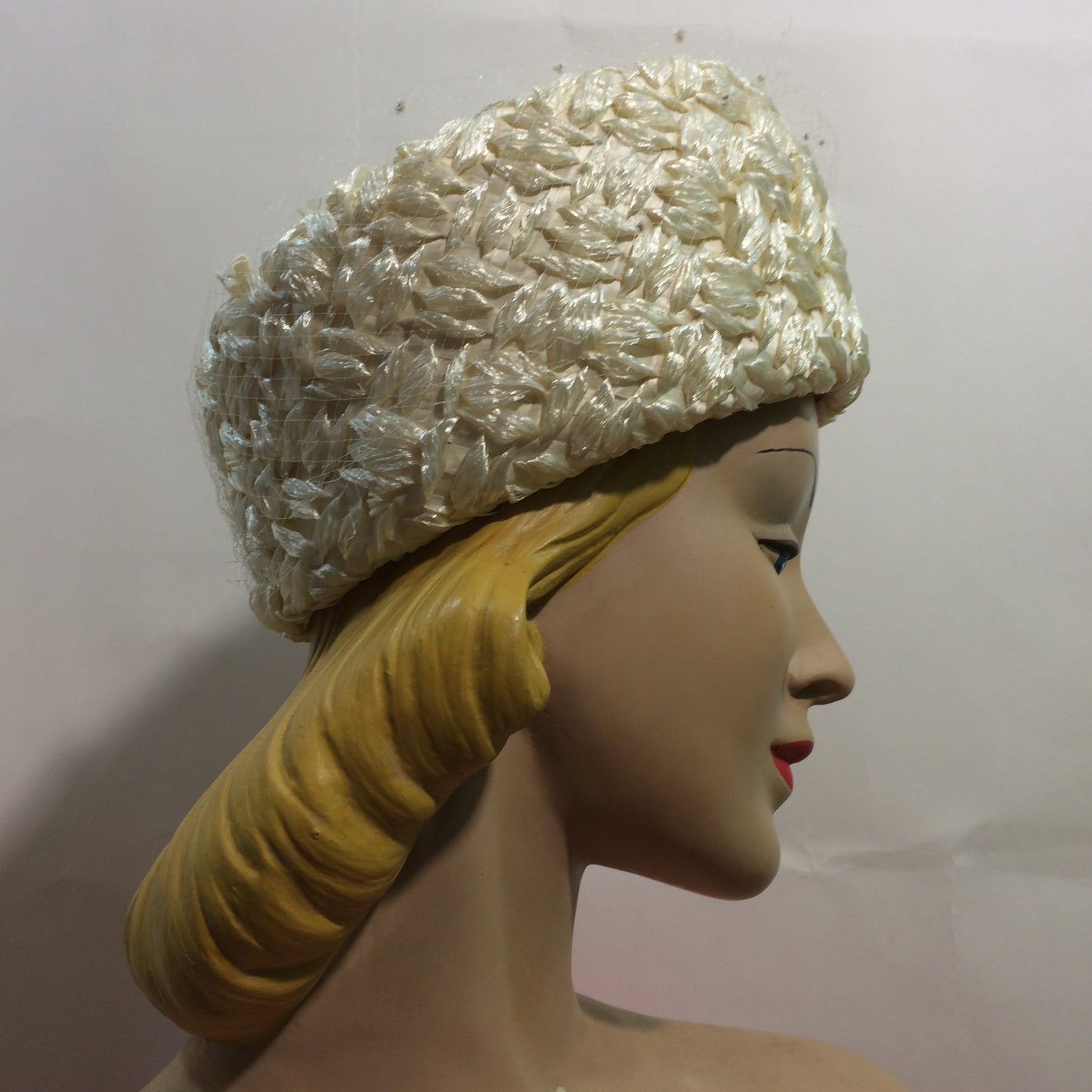 Wide Braided Ivory Cello Oversized Pill Box Hat circa 1960s
