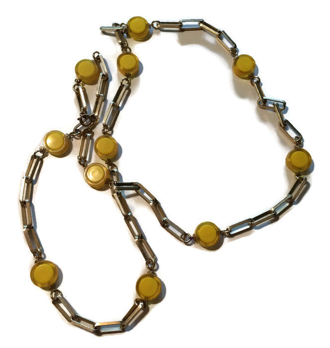 Lemon Yellow Discs and Links Necklace or Belt circa 1970s