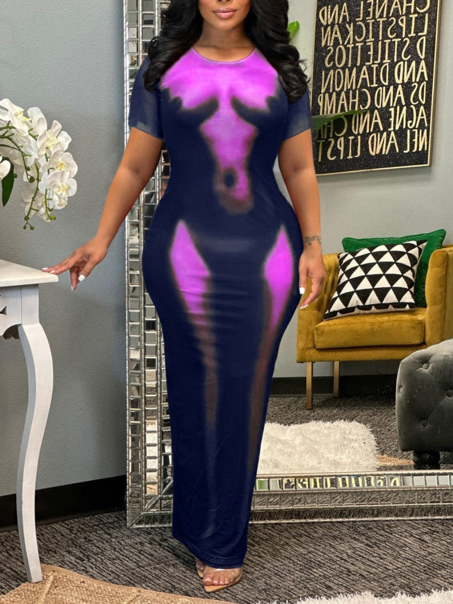 Curves Ahead- the Nude Body Negative Print Bodycon Dress Plus Sizes