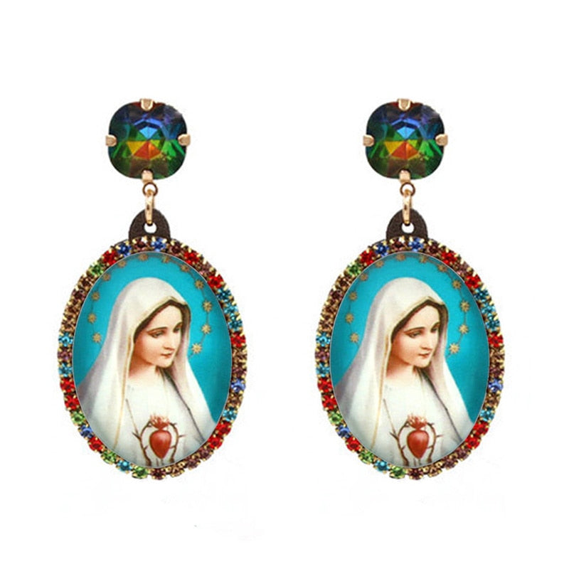 Relic- the Virgin Mary Rhinestone and Fringe Earrings Collection 50 Styles and Colors
