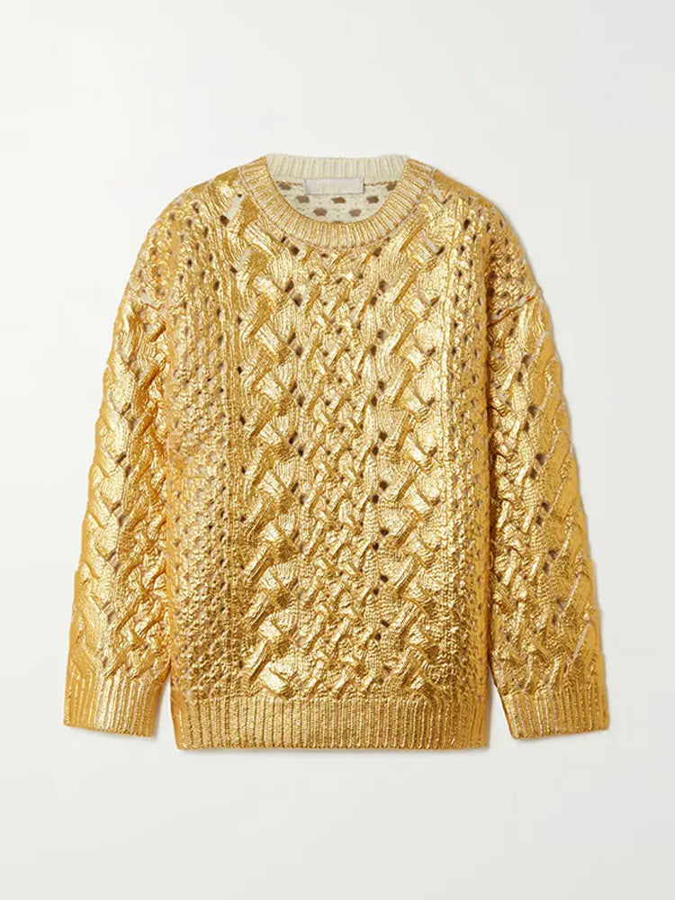 Gold Digger- the Metallic Gold Knit Yarn Fisherman's Sweater