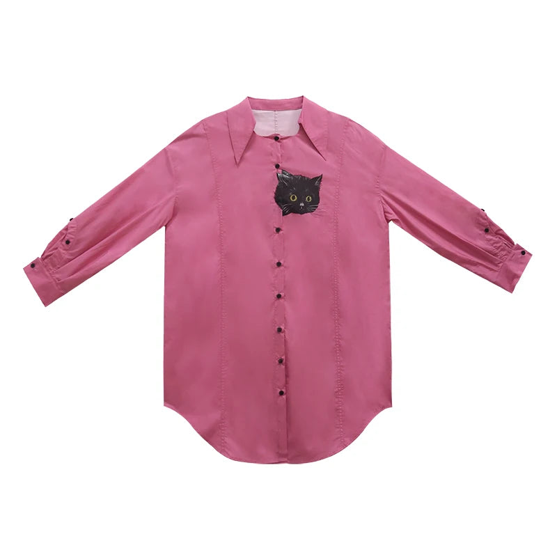 Sneaky- the Peek-a-Boo Kitty Oversized Blouse Pink or White