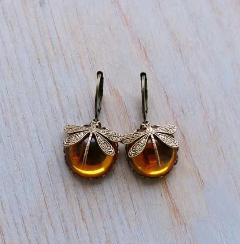 Shimmer- the Art Nouveau Glass Drop Dragonfly Earrings 8 Colors and a BEE!