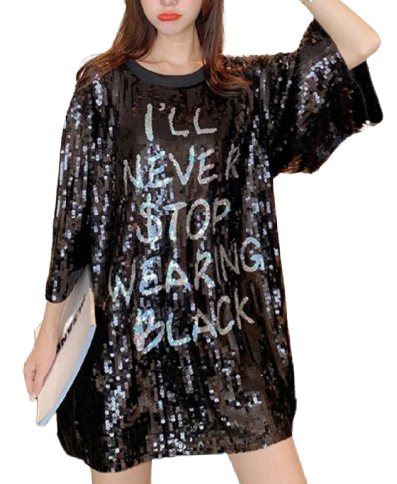 Don't Stop- the I'll Never Stop Wearing Black Sequined Mini Dress