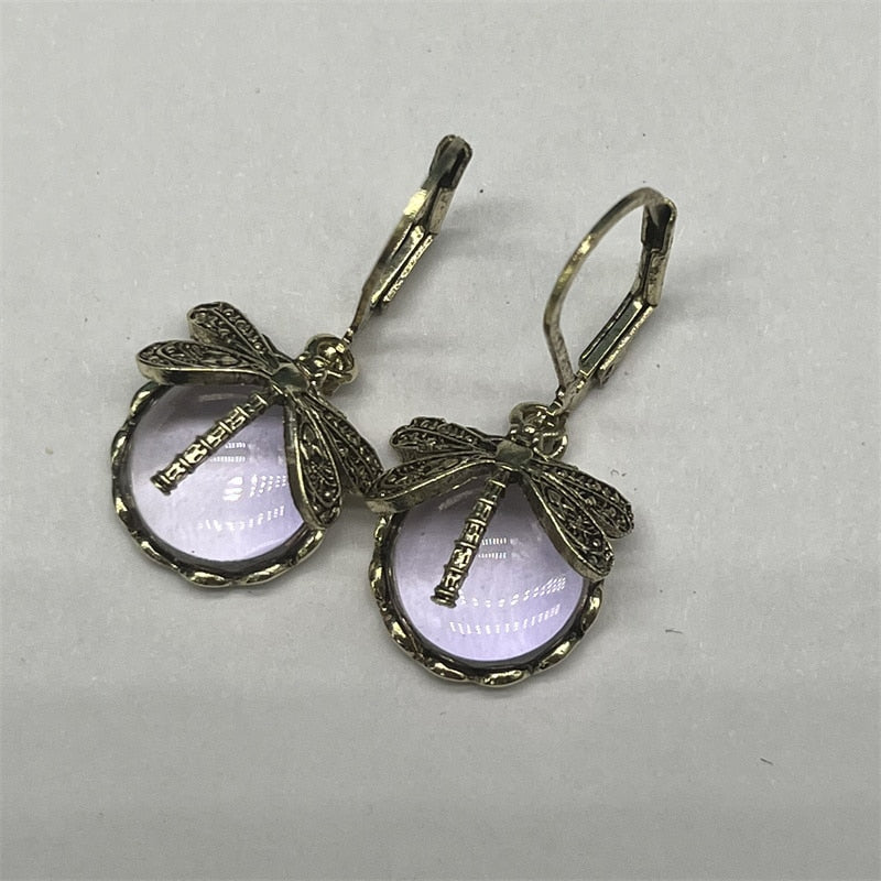 Shimmer- the Art Nouveau Glass Drop Dragonfly Earrings 8 Colors and a BEE!