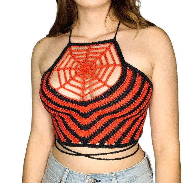 Captured- the Spider Web Crochet Halted Top 3 Color Ways