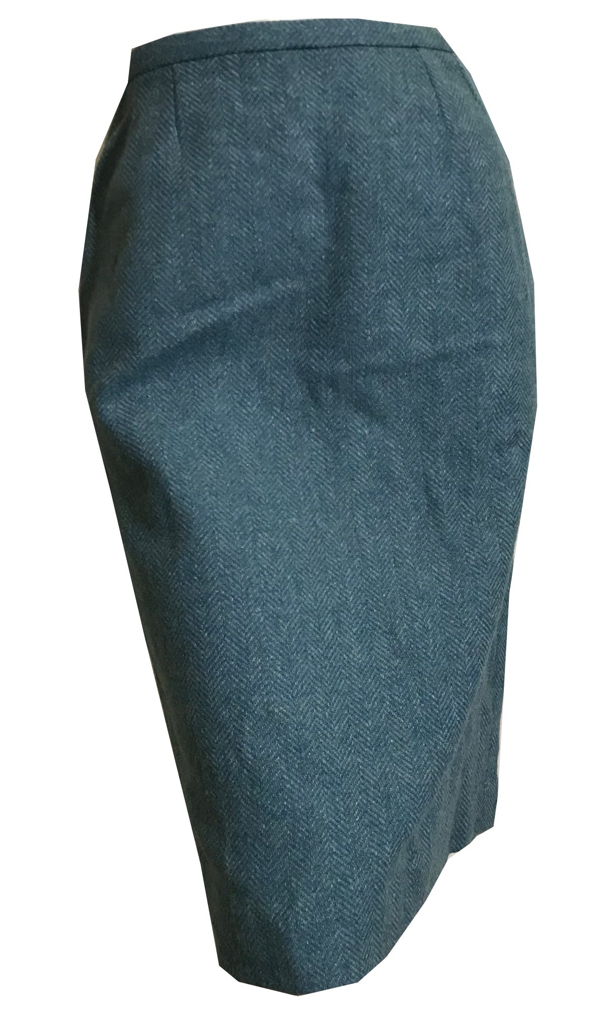 Herringbone Weave Aqua Blue Wool Pencil Skirt circa 1960s