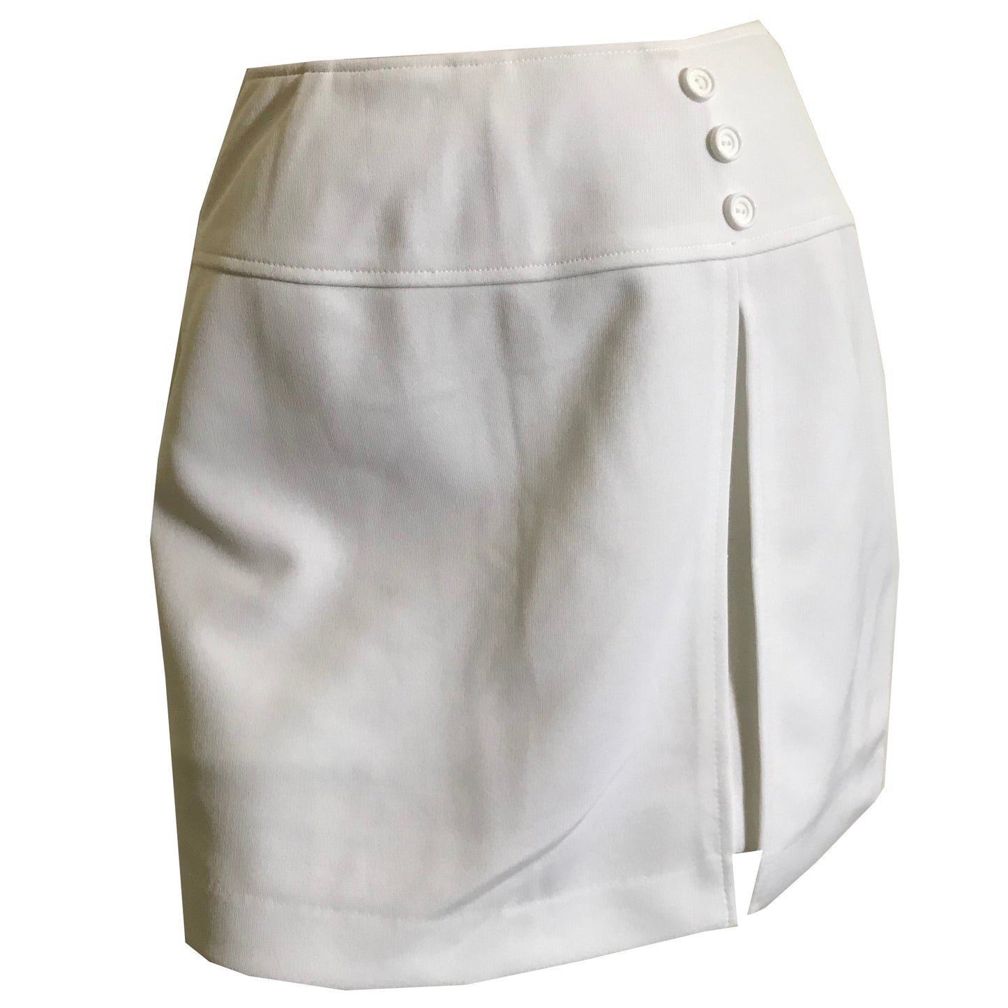 White Poly Knit Side Slit Skort Shorts Mini Skirt circa 1970s