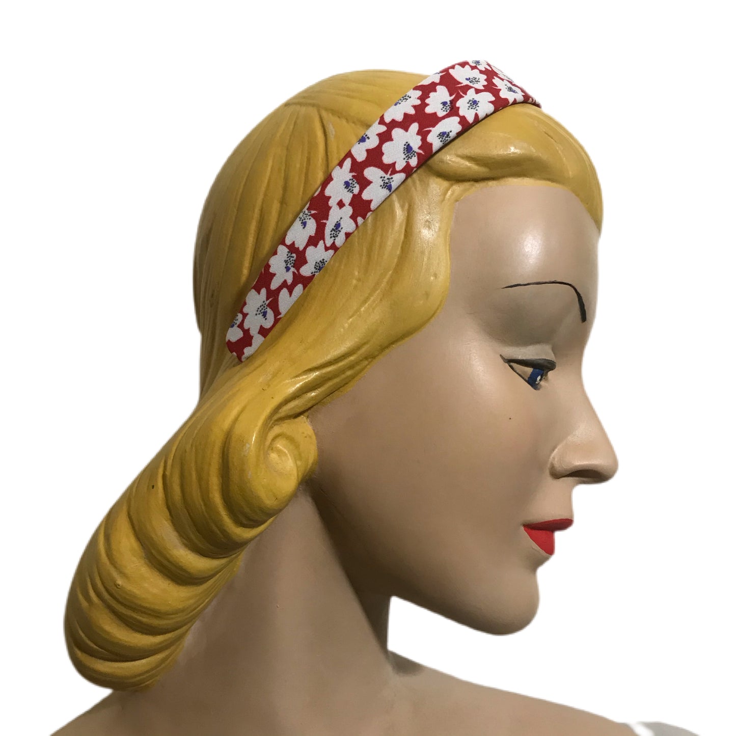 Folkloric Fabric 1930s Style Red and White Floral Print Headband