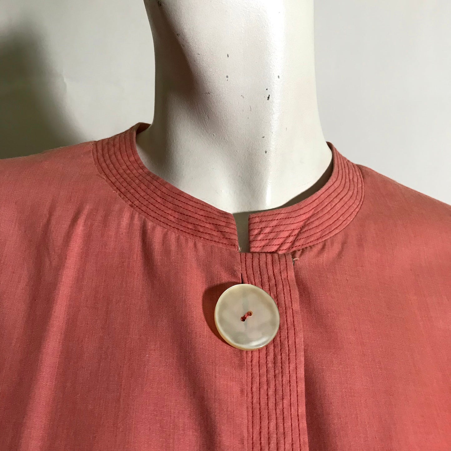 Cheery Coral Cotton Shirt Waist Dress w/ Big Buttons circa 1960s