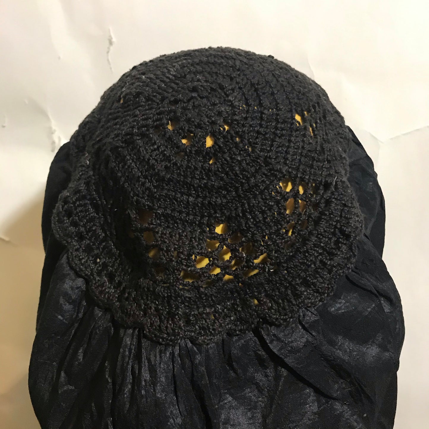 Black Silk Crocheted Crown MOB Cap Hat circa Early 1900s
