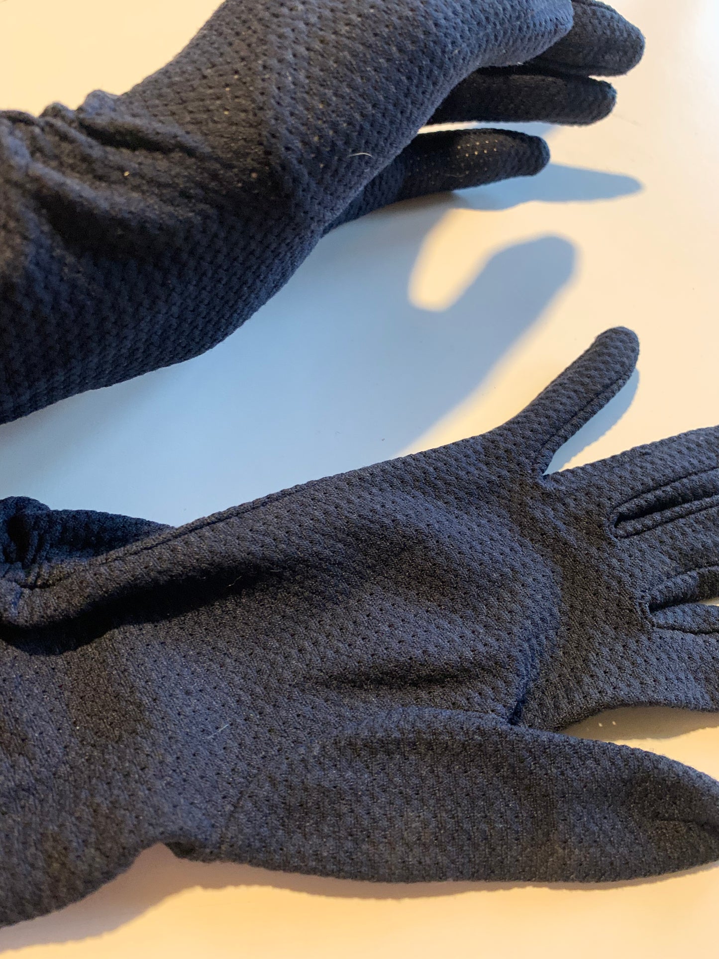 Deep Blue Textured Nylon Wrist Length Gloves circa 1960s
