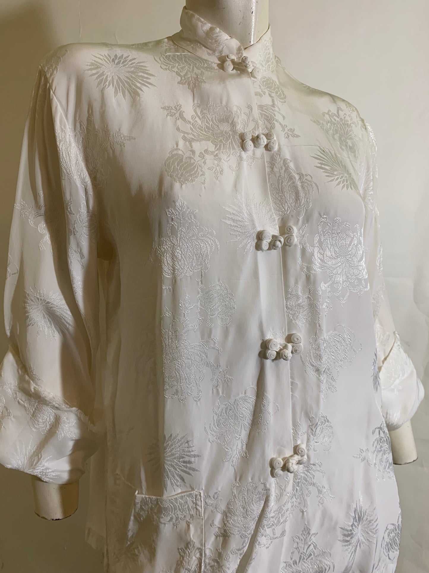 White Chinese Rayon 2 Pc Pajama Set circa 1960s
