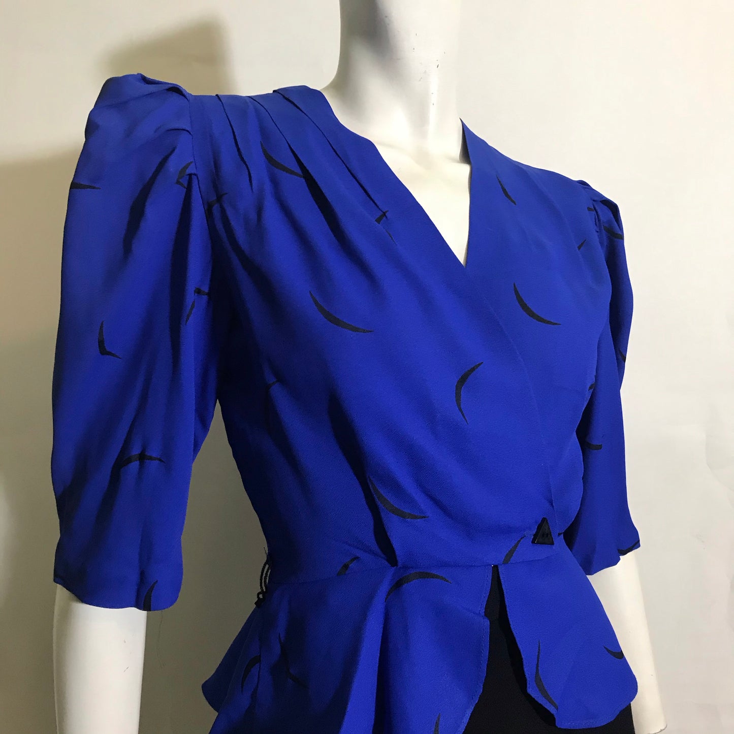 Blade Runner Chic Black and Blue Suit Dress with Peplum circa 1980s