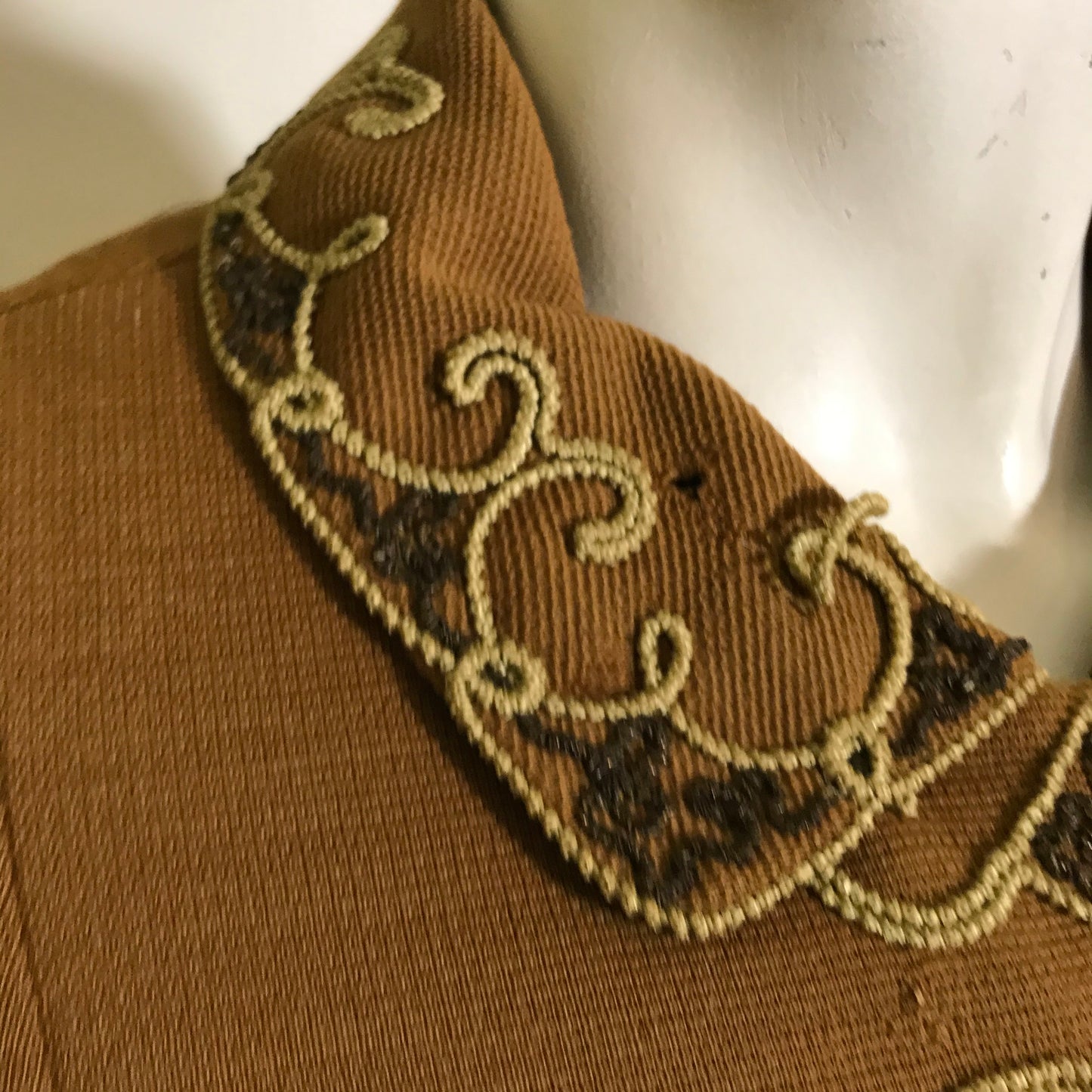 Cinnamon Knit Wool Knit Shift Dress with Soutache and Beads circa 1960s