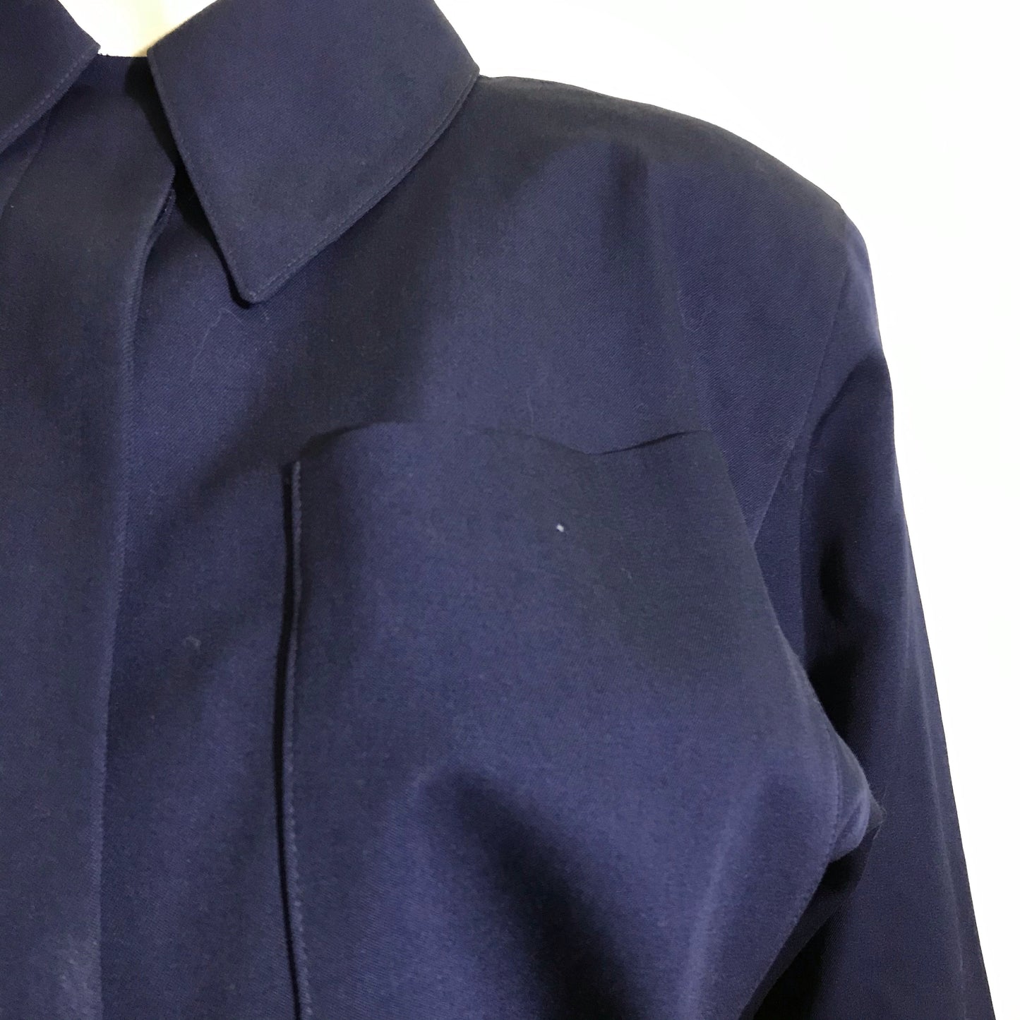 Nipped Waist Blue Wool Pocket Trimmed Suit Jacket circa 1980s