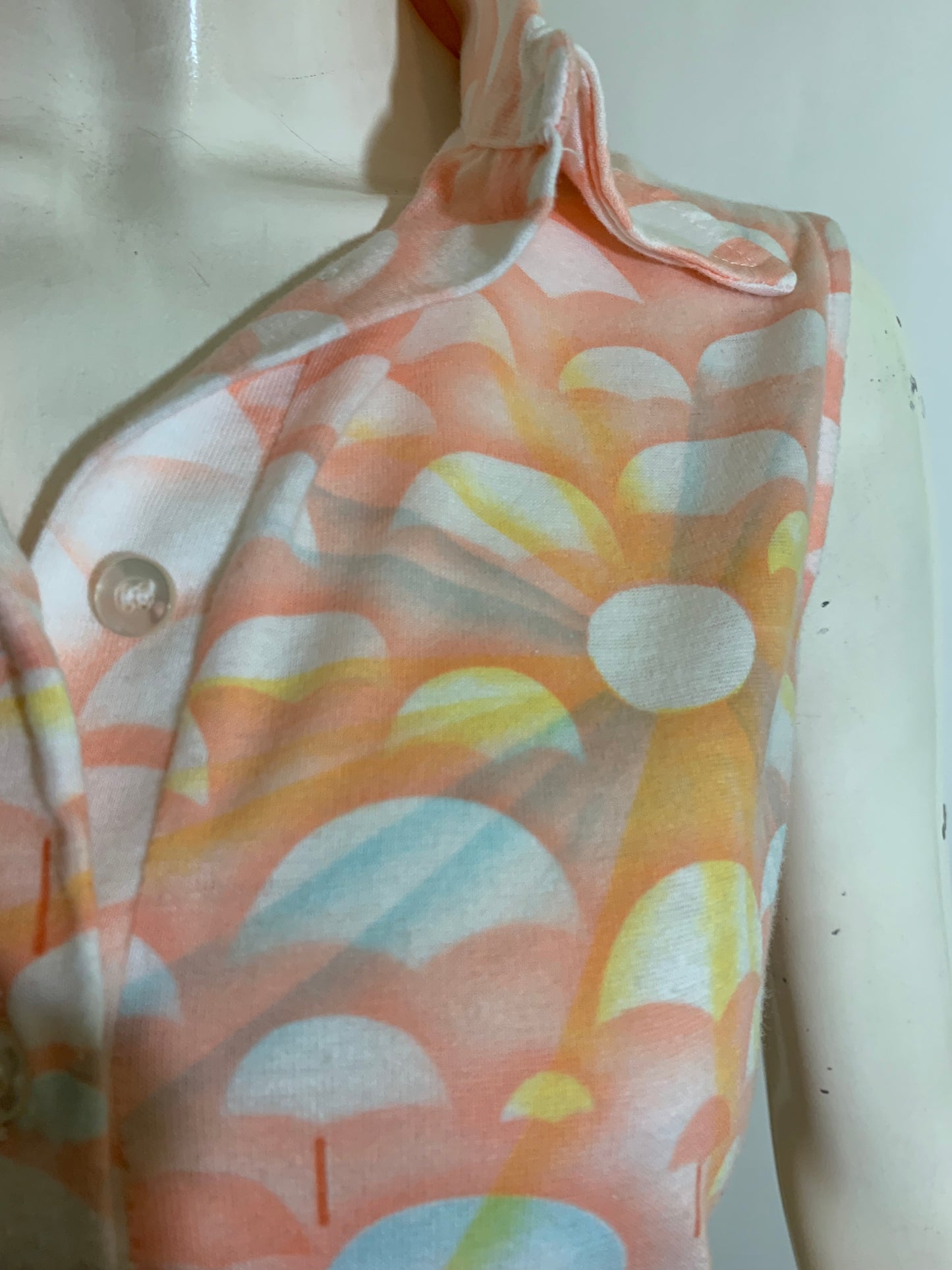 Sunny Rainbow on a Rainy Day Print Sleeveless Knit Shirt circa 1970s