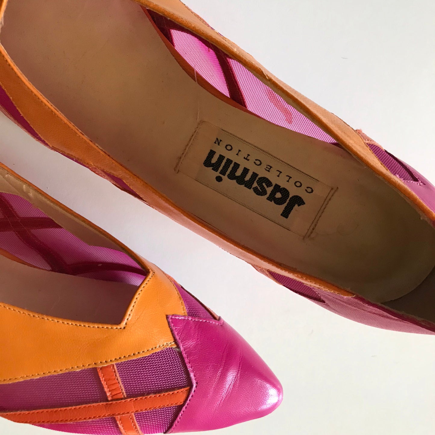 Bright Orange and Pink Wedge Heel Shoes Flats circa 1980s 7