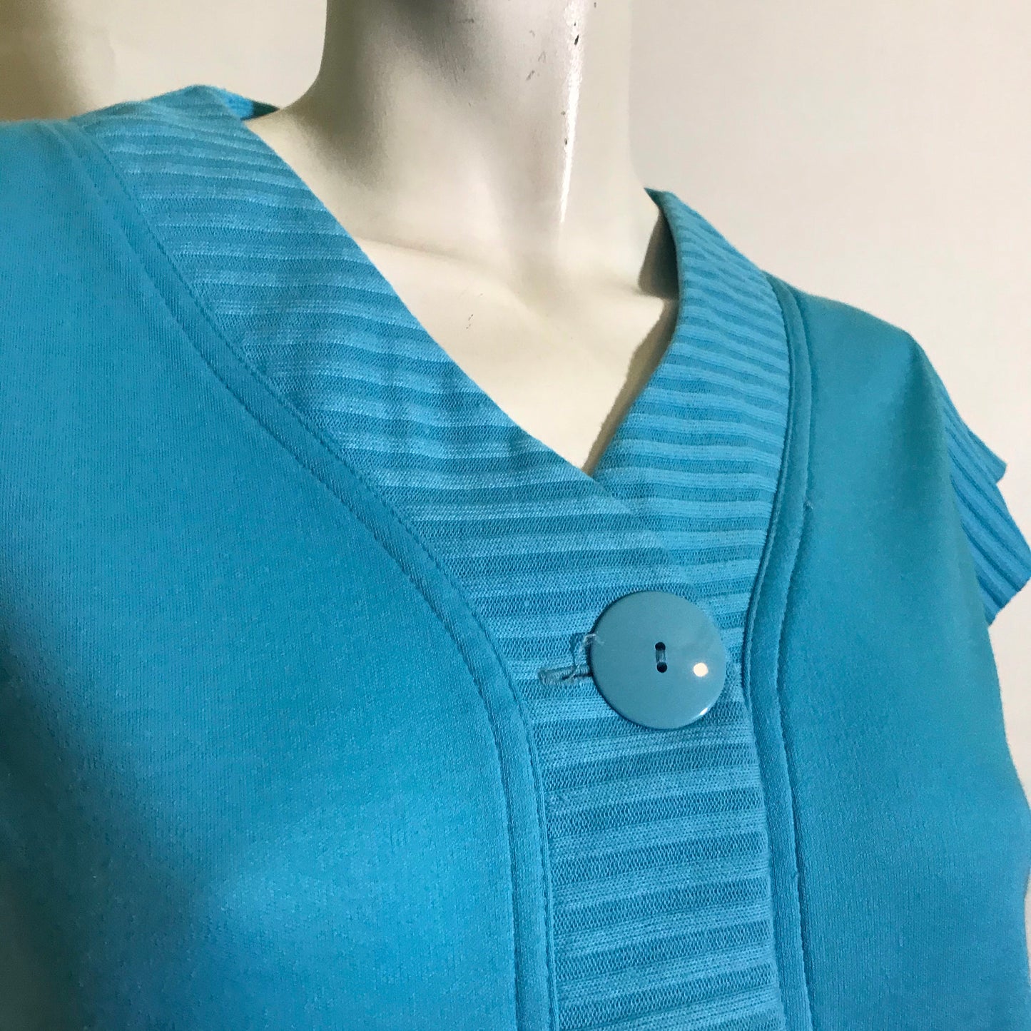 Big Button Front Turquoise Cotton Knit Shirt circa 1980s