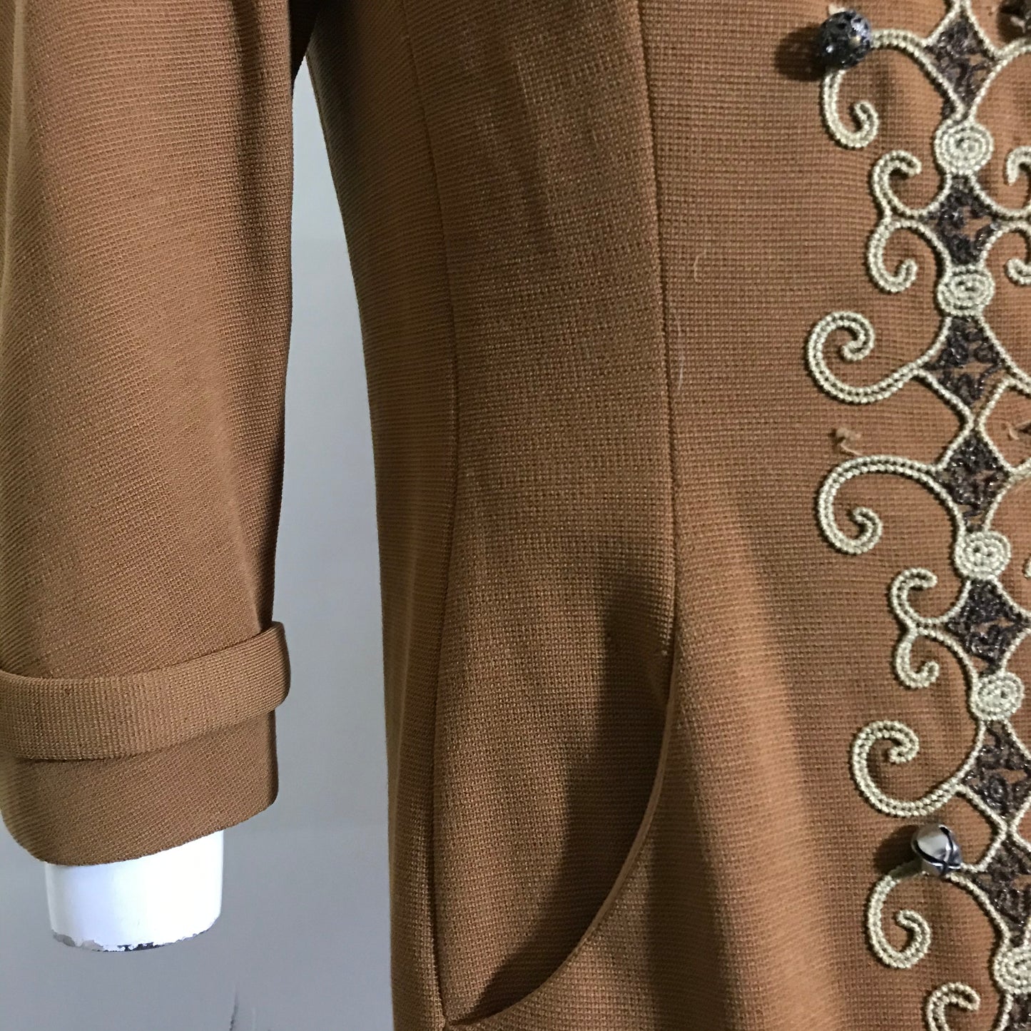Cinnamon Knit Wool Knit Shift Dress with Soutache and Beads circa 1960s