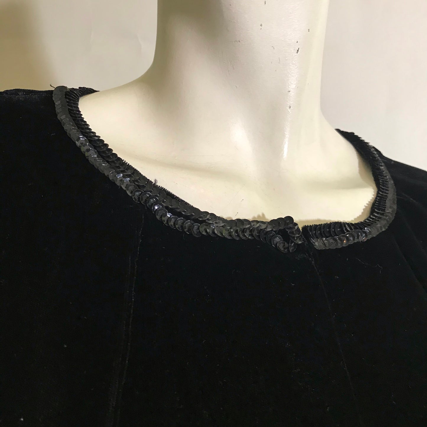 Black Velvet Cropped Jacket with Sequined Neckline circa 1960s