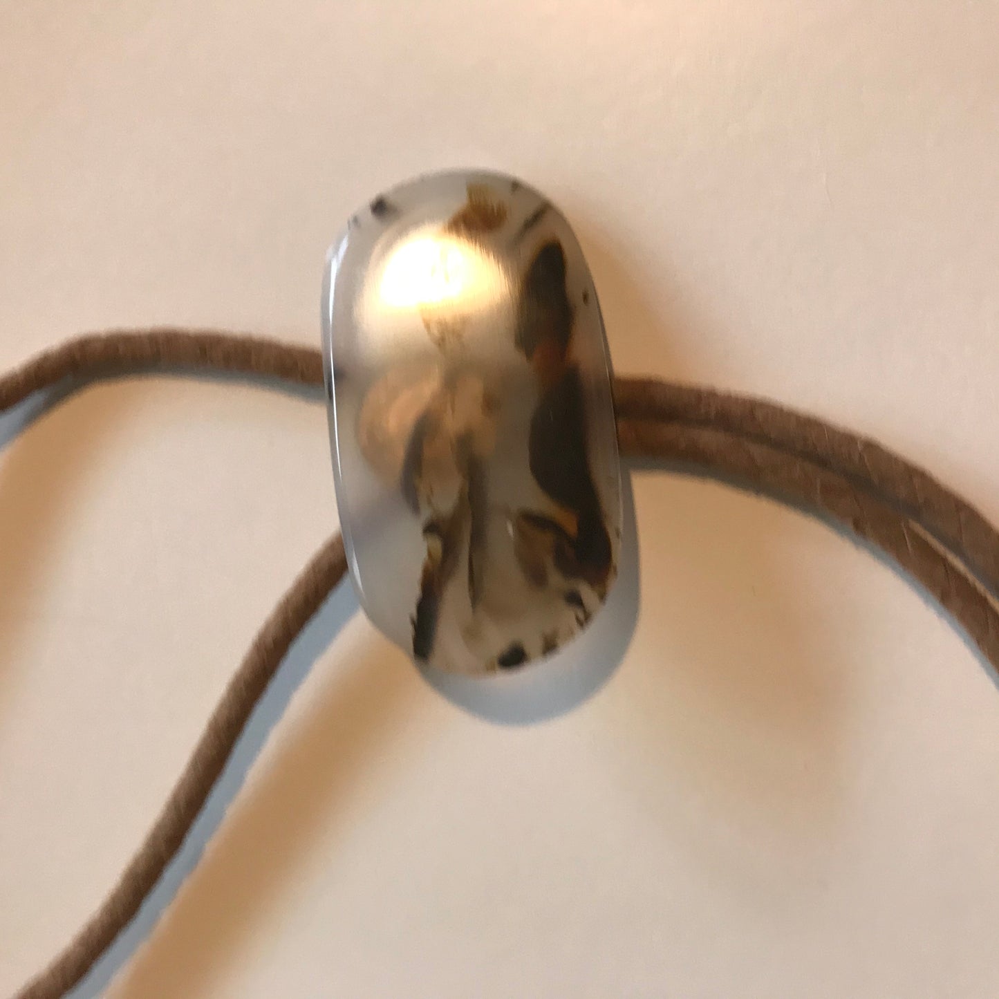 Sliced Montana Agate and Leather Bolo Tie circa 1950s