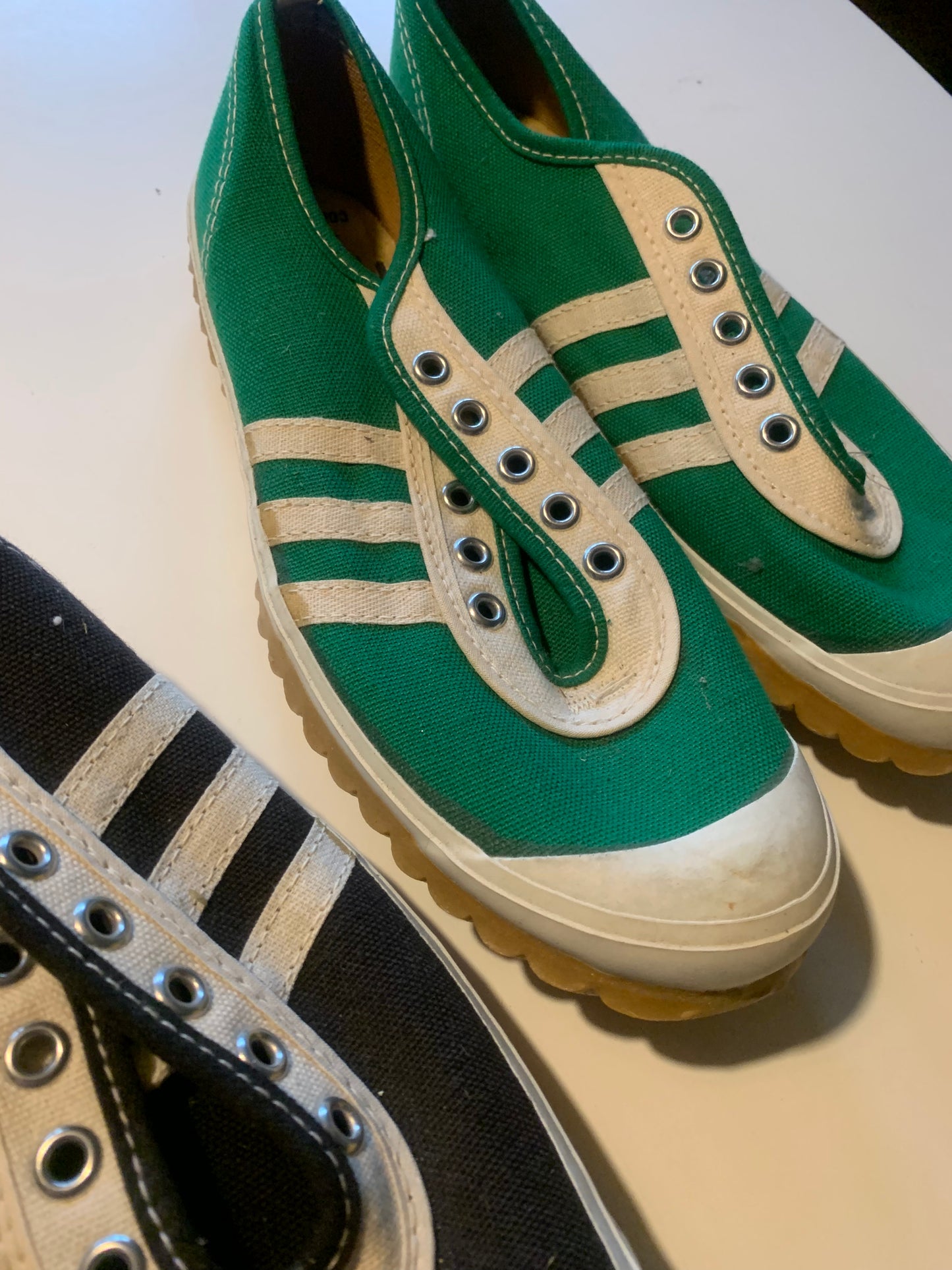 Lot 2 Pairs Kids Striped Canvas Sneakers Shoes circa 1970s