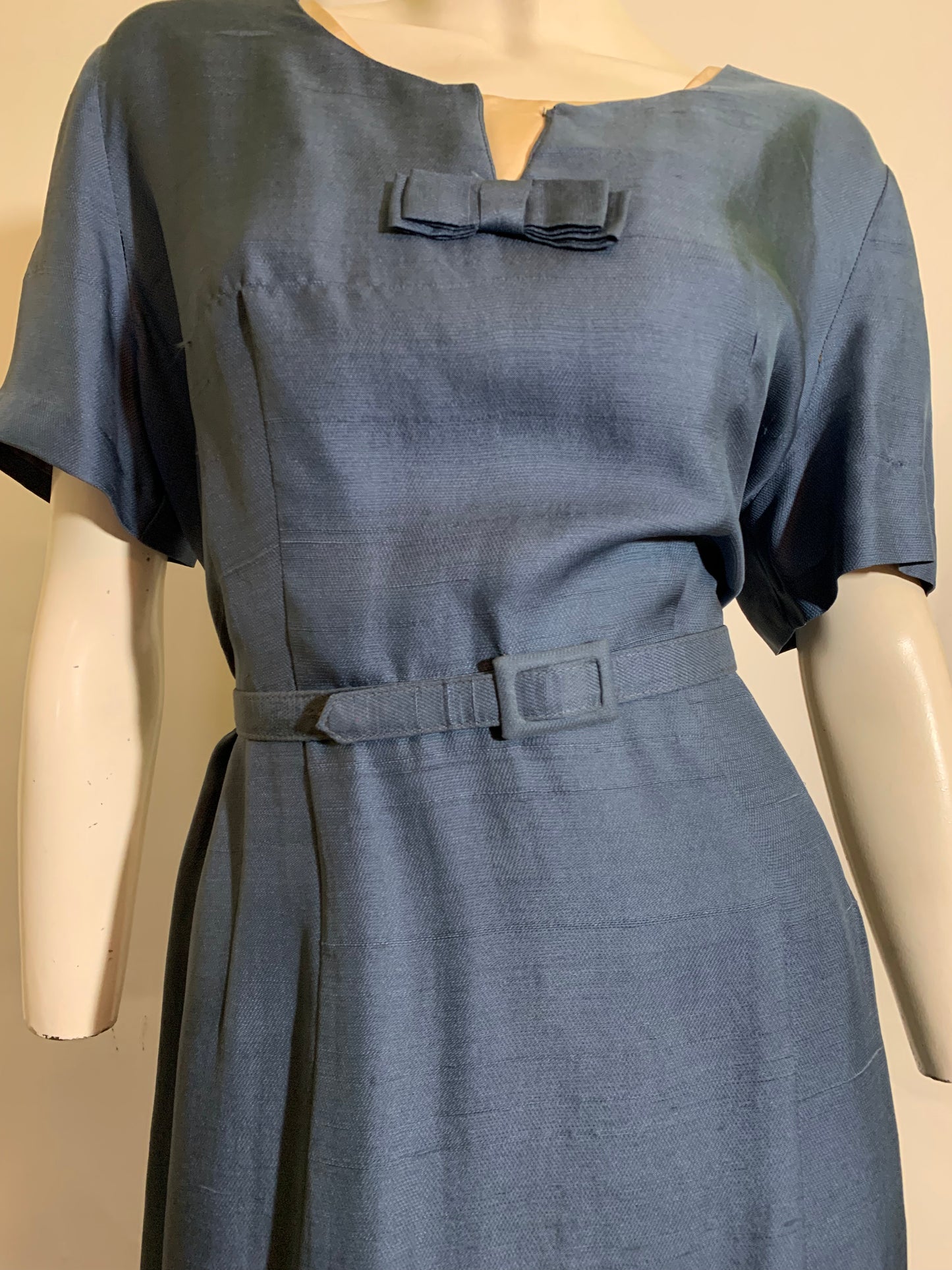 Dusky Blue Silk Day Dress circa 1960s