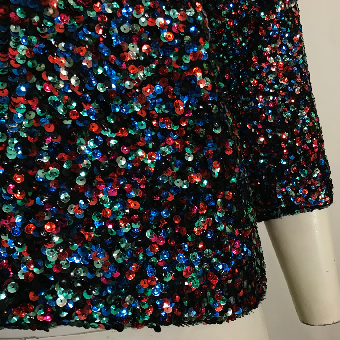 Fireworks! Glittering Red, Blue and Green Sequined Black Sweater circa 1960s