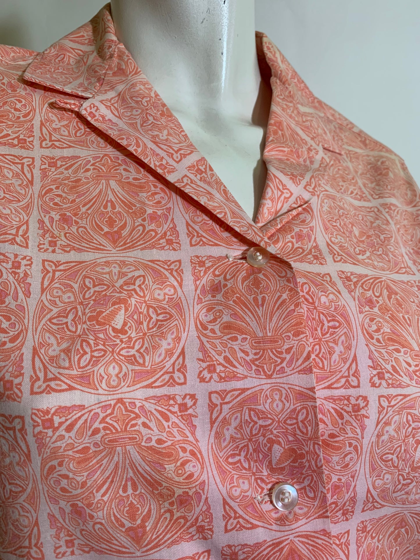 Peach Medallion Print Short Sleeved Blouse circa 1960s