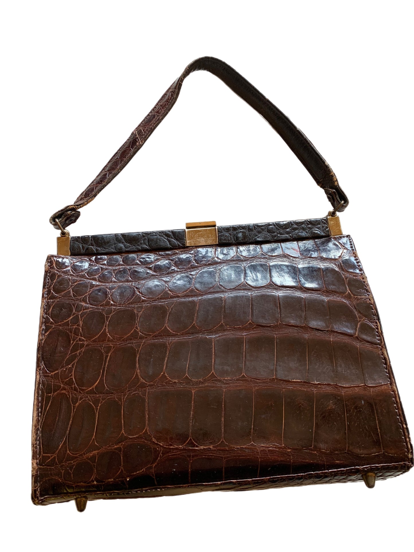 Deep Brown Alligator Skin Handbag circa 1940s