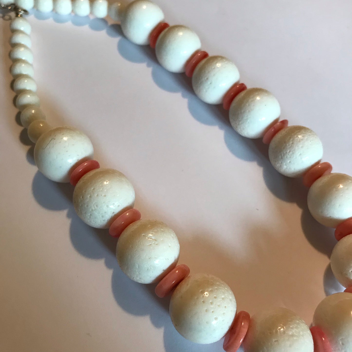 White Stone Bead Necklace with Peach Discs circa 1980s