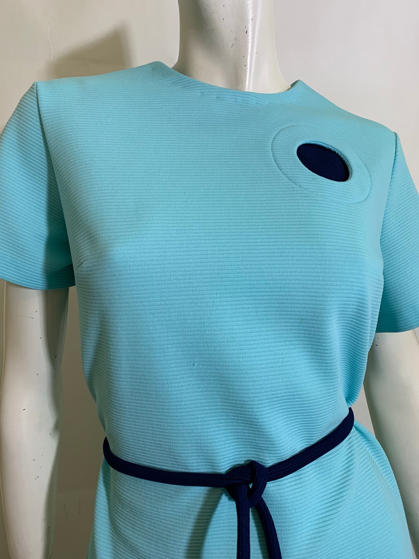 Mod Layered Dot Trimmed Blue Belted Shift Dress circa 1960s