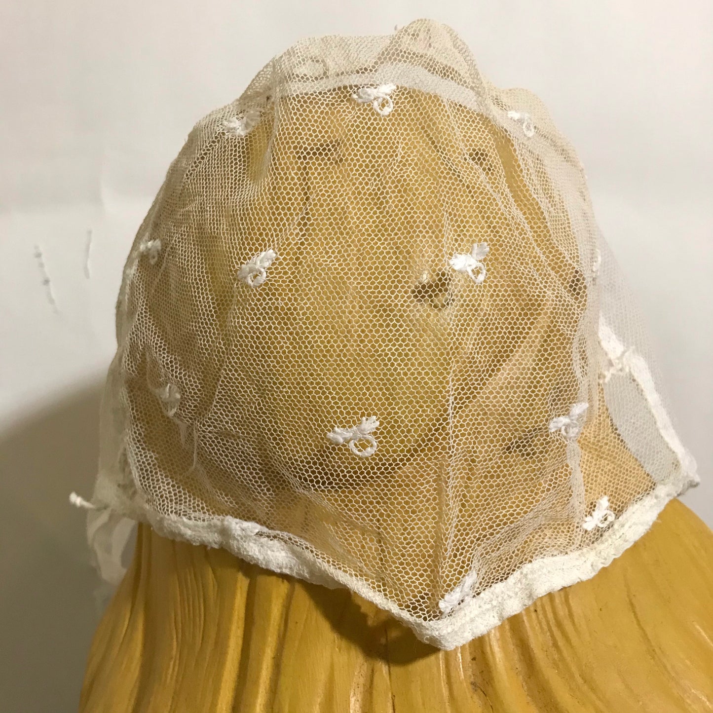 Ivory Embroidered Netting Cap Hat circa 1850