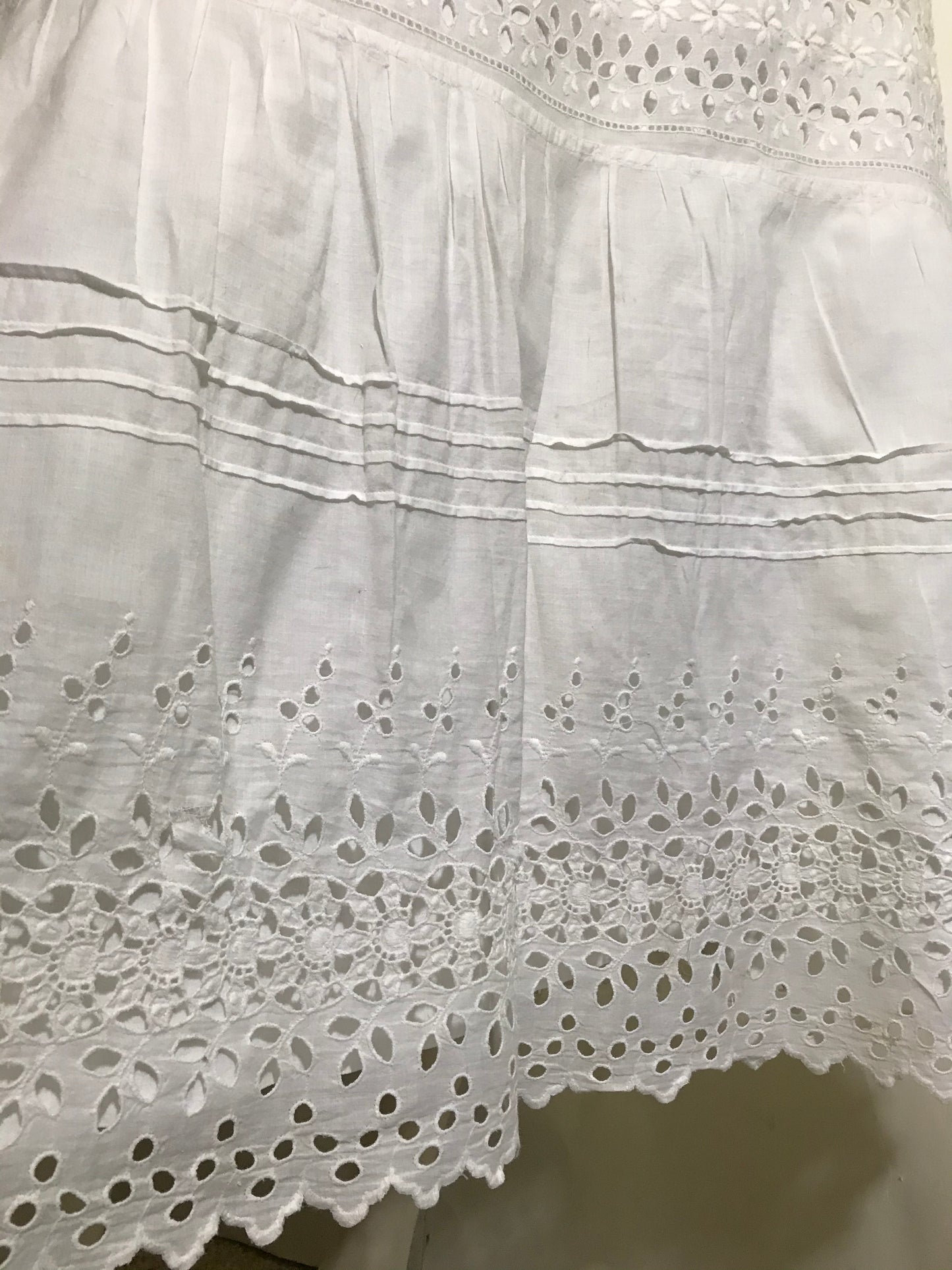 Gorgeous Eyelet Lace Trimmed White Cotton Petticoat circa 1890s