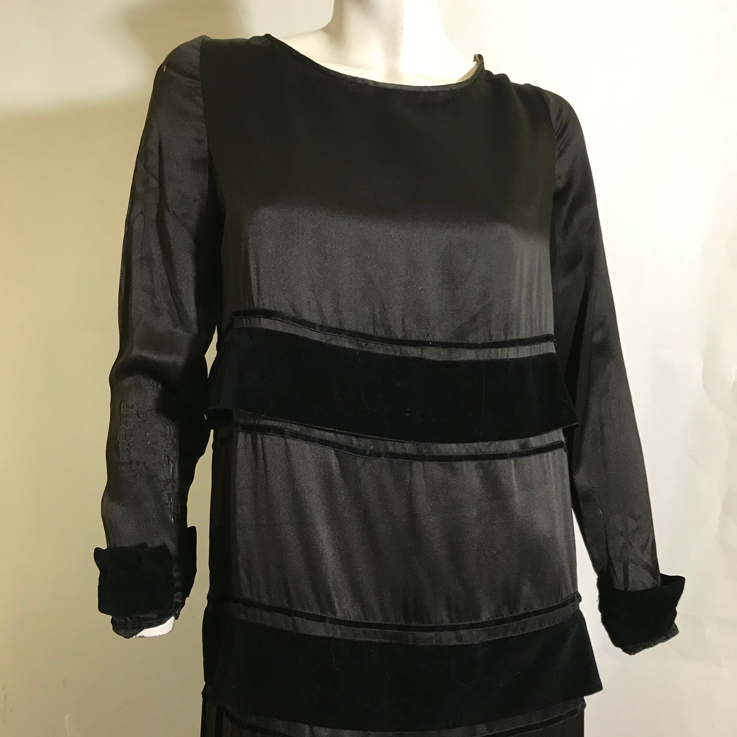 Velvet Striped Black Weighted Silk Dress circa 1920s
