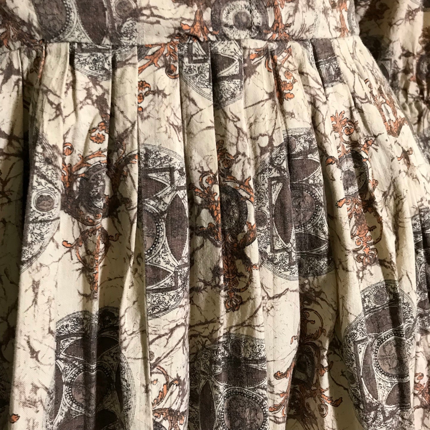 Batik Look Roman Architecture Novelty Print Dress circa 1960s