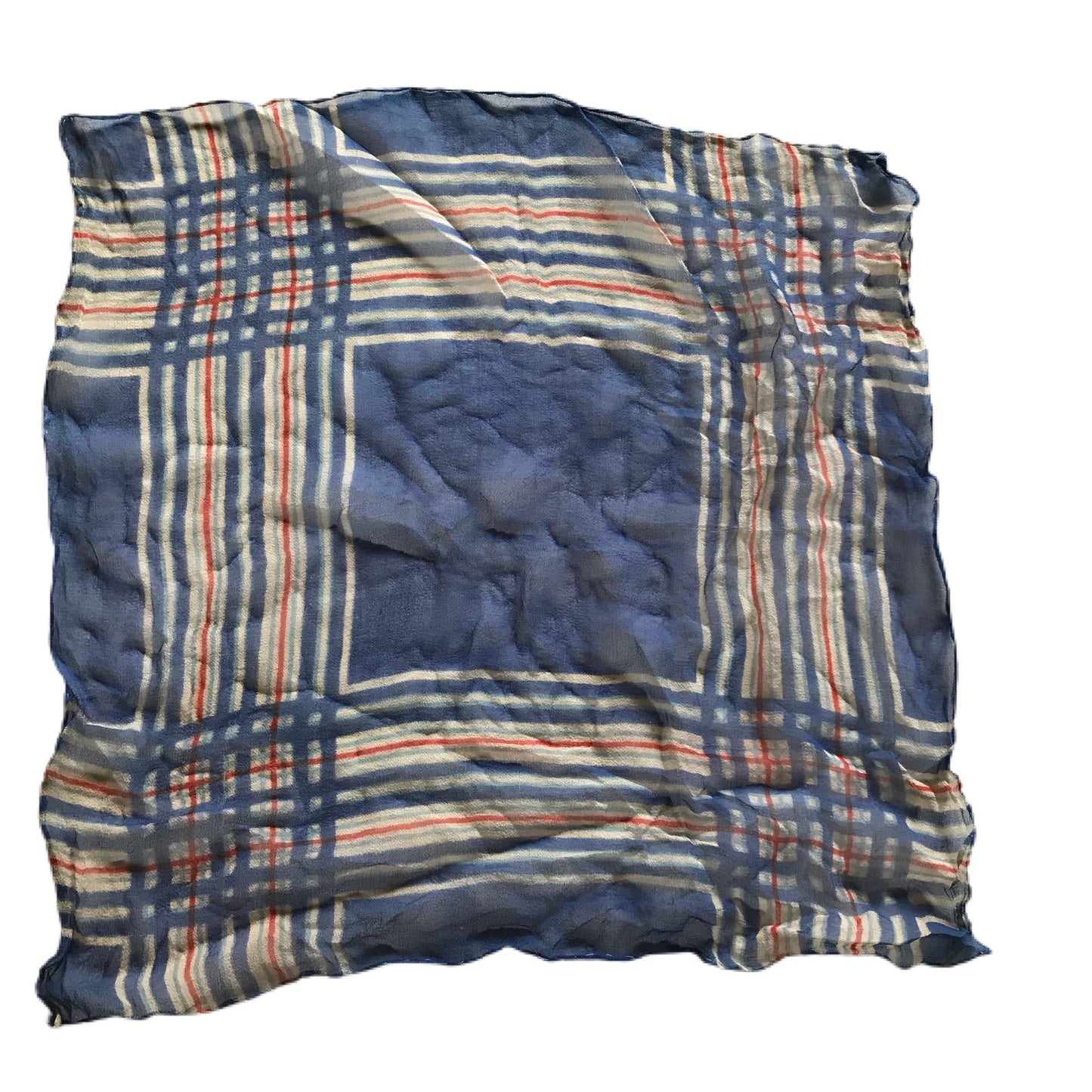 Red and Blue Dyed Plaid Silk Handkerchief circa 1940s